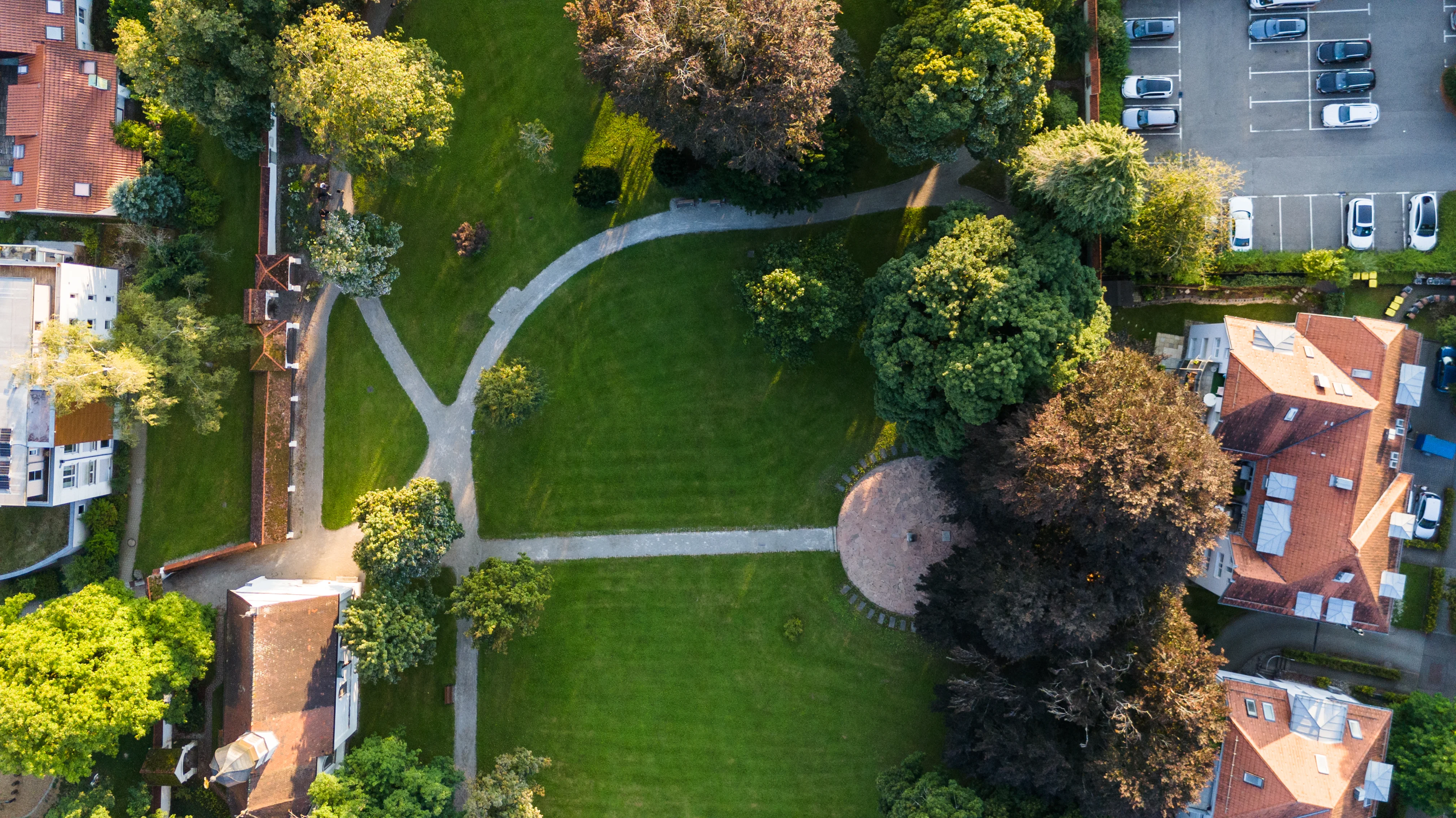 Beautiful landscaped park aerial view